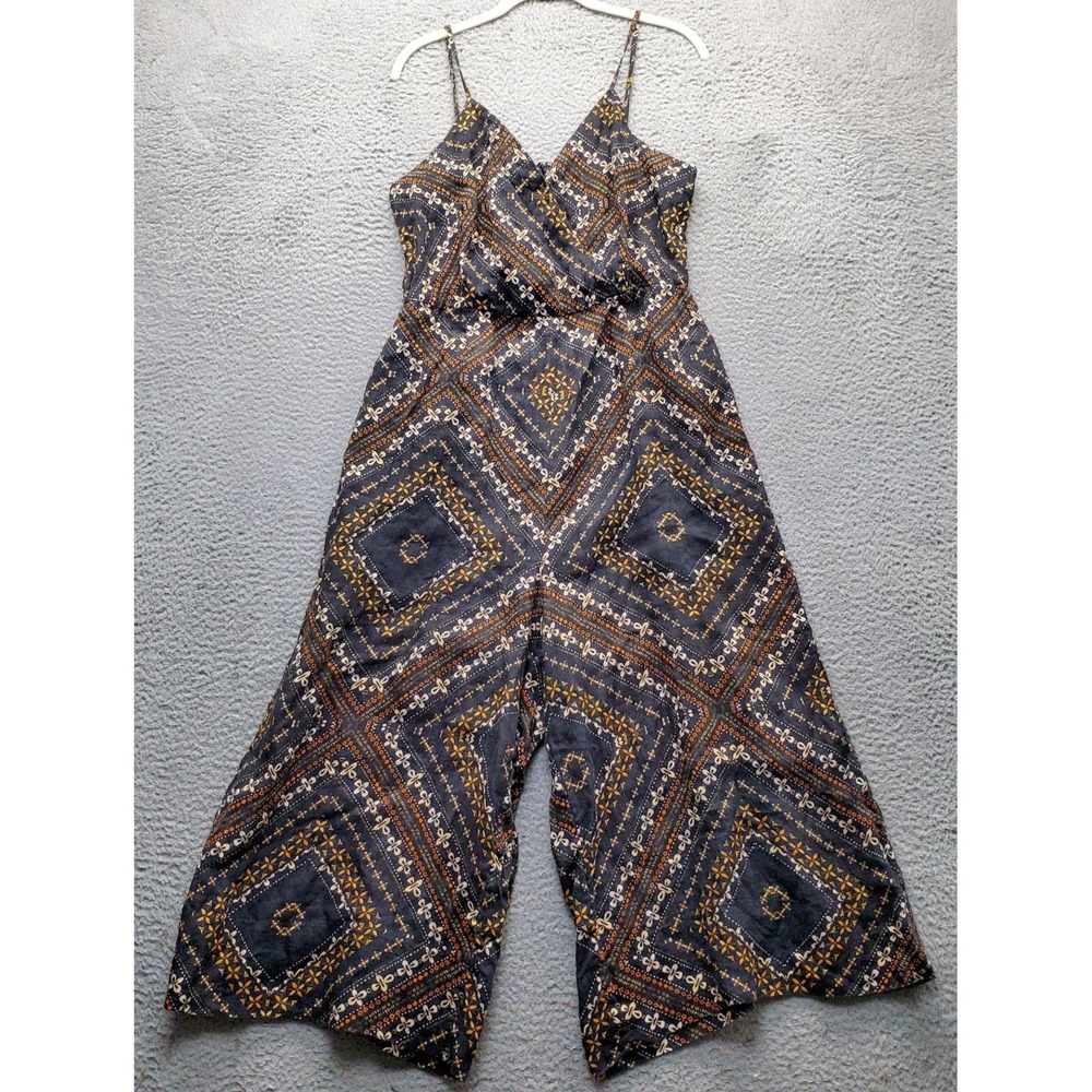 Nicholas Jumpsuit Womens 12 Multi Geometric Sleeveless Wide Leg Spaghetti Straps